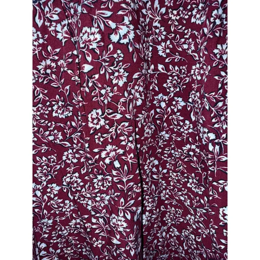 J. Crew Warm Burgundy Blue Bree Smocked Ruffleneck Top‎ Size Large